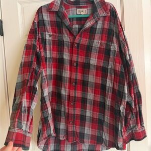 Duluth Trading Co Red and Gray Plaid Men's Shirt-XLT